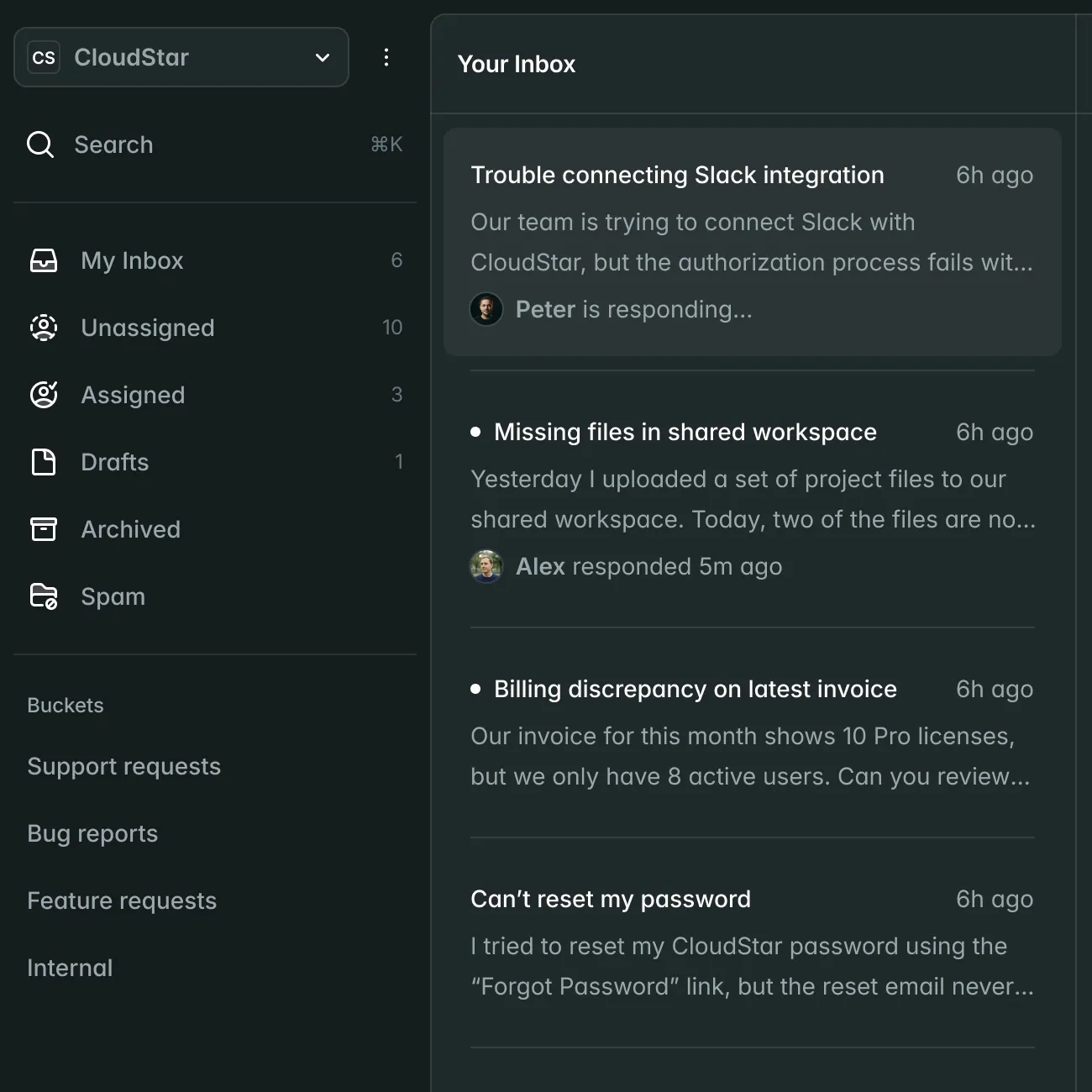 Shared inbox interface